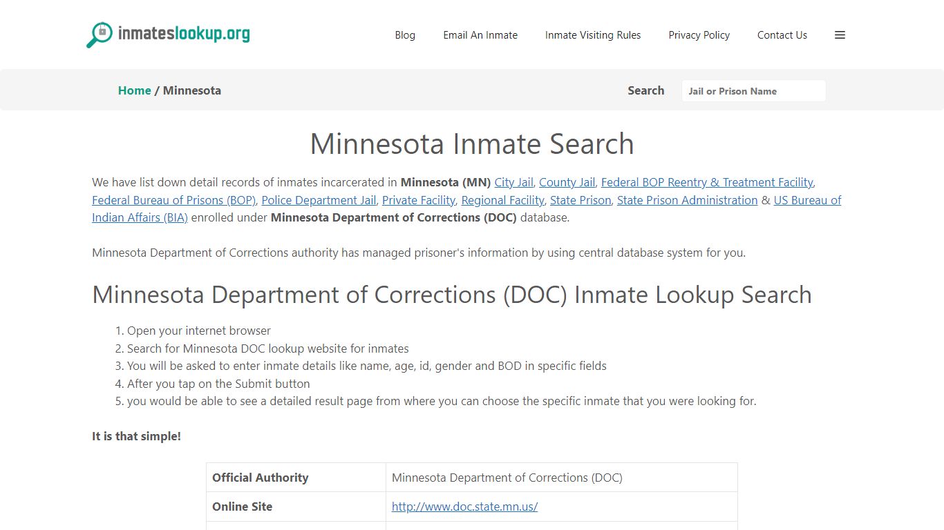Minnesota Inmate Lookup & Search - Minnesota Department of Corrections ...